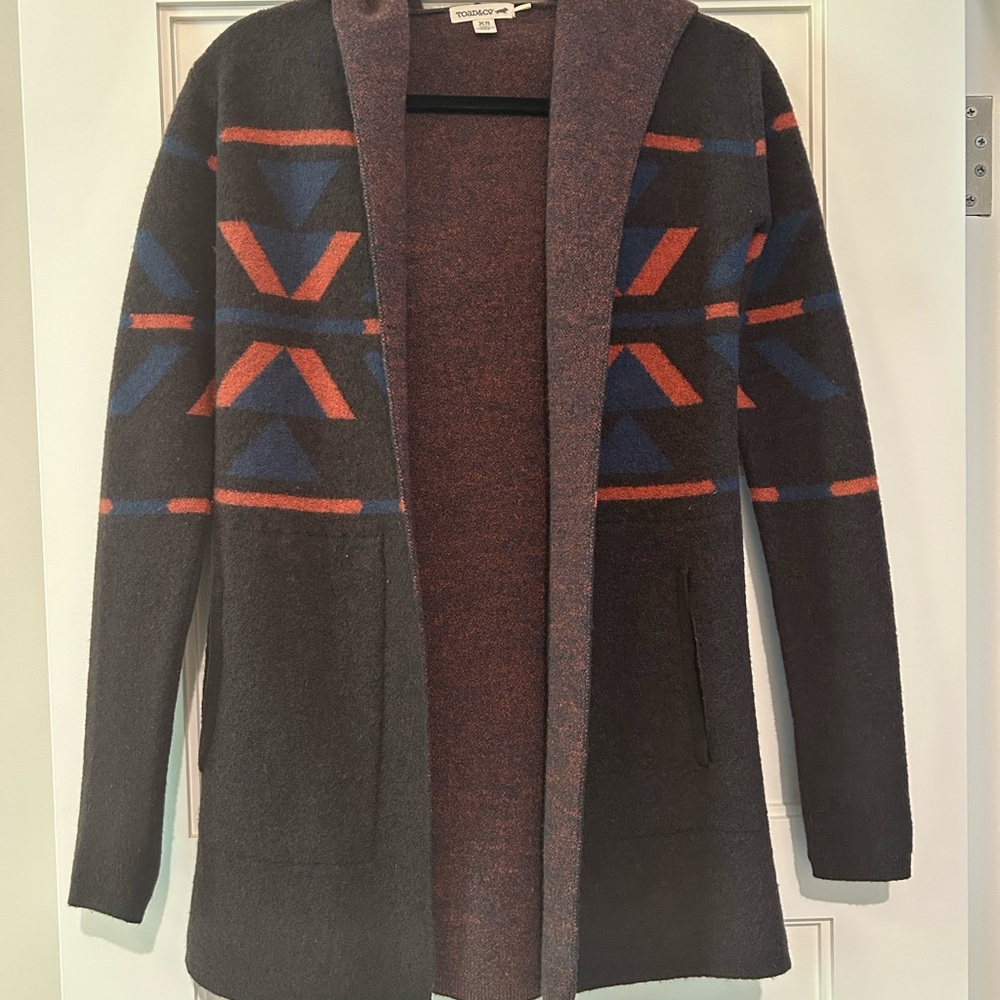 Toad&Co Maroon and Black Hooded Cardigan